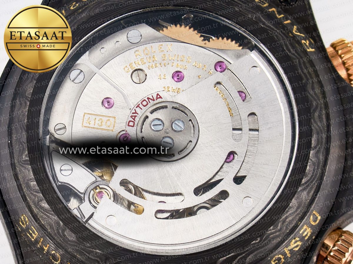 Rolex Daytona DIW Carbon Case DIWF Edition Black Dial Rainbow Diamonds Bezel on Brown Nylon Strap A7750 - Görsel 19