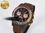 Rolex Daytona DIW Carbon Case DIWF Edition Black Dial Rainbow Diamonds Bezel on Brown Nylon Strap A7750 - Görsel 2