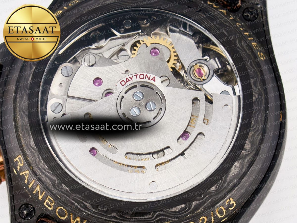 Rolex Daytona DIW Carbon Case DIWF Edition Black Dial Rainbow Diamonds Bezel on Brown Nylon Strap A7750 - Görsel 20