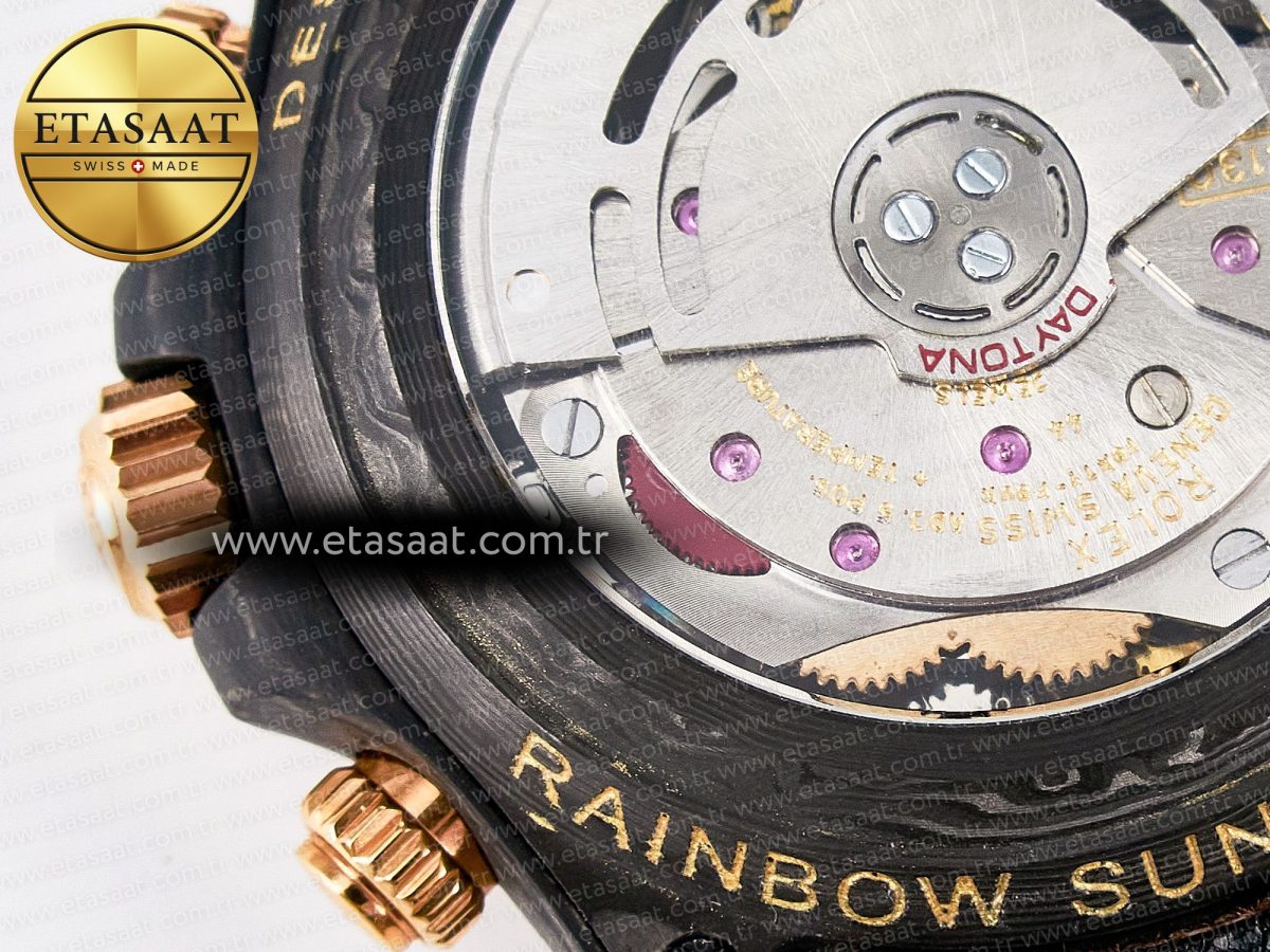 Rolex Daytona DIW Carbon Case DIWF Edition Black Dial Rainbow Diamonds Bezel on Brown Nylon Strap A7750 - Görsel 21