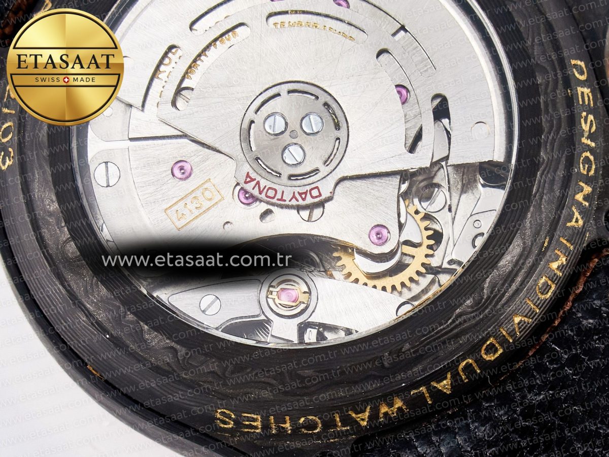 Rolex Daytona DIW Carbon Case DIWF Edition Black Dial Rainbow Diamonds Bezel on Brown Nylon Strap A7750 - Görsel 22