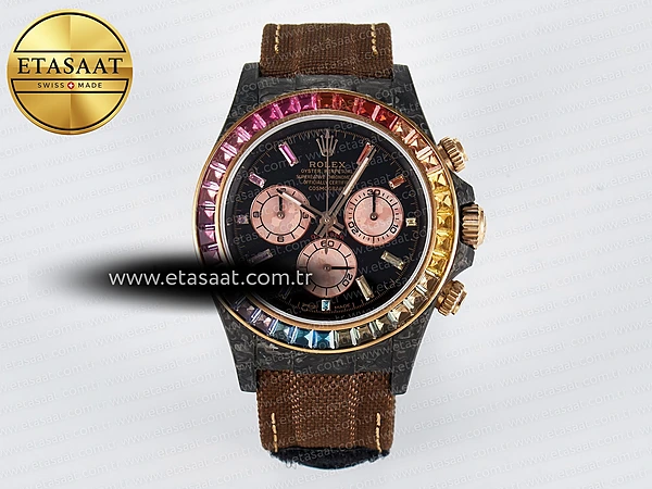Rolex Daytona DIW Karbon Kasa DIWF Siyah Kadran A7750 Eta Saat - 1:1 Süper Klon Replika Saat