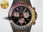 Rolex Daytona DIW Carbon Case DIWF Edition Black Dial Rainbow Diamonds Bezel on Brown Nylon Strap A7750 - Görsel 4