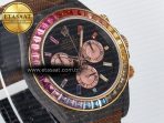 Rolex Daytona DIW Carbon Case DIWF Edition Black Dial Rainbow Diamonds Bezel on Brown Nylon Strap A7750 - Görsel 5