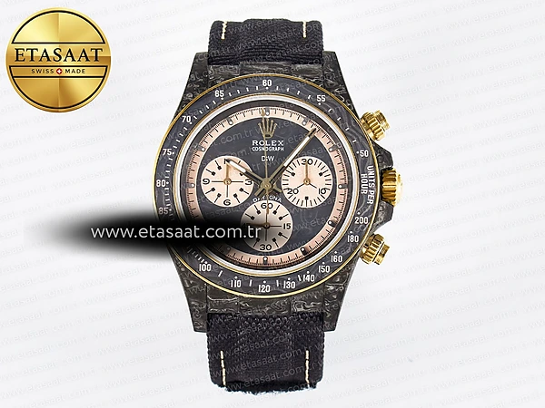 Rolex Daytona DIW Karbon Kasa DIWF Karbon/Krem Kadran A7750 Eta Saat - 1:1 Süper Klon Replika Saat