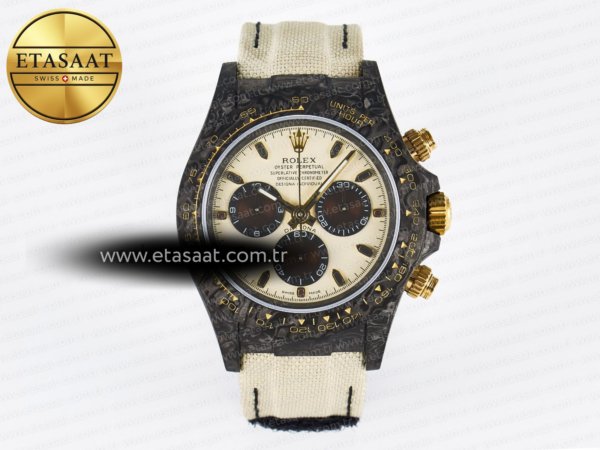 Rolex Daytona DIW Karbon Kasa DIWF Krem/Kahve Kadran A7750 Eta Saat - 1:1 Süper Klon Replika Saat