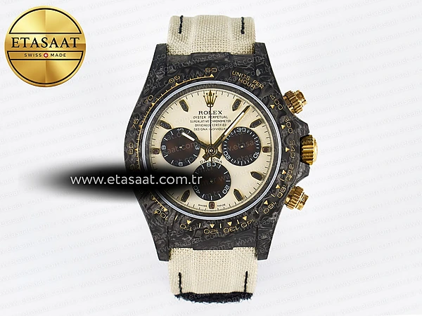 Rolex Daytona DIW Karbon Kasa DIWF Krem/Kahve Kadran A7750 Eta Saat - 1:1 Süper Klon Replika Saat