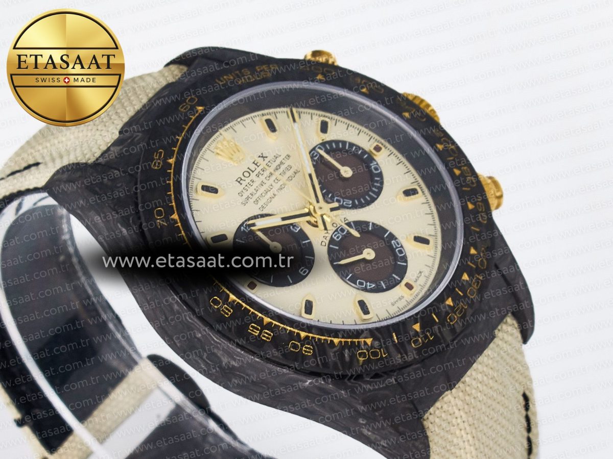 Rolex Daytona DIW Carbon Case DIWF Edition Cream/Brown Dial on White Nylon Strap A7750 - Görsel 7
