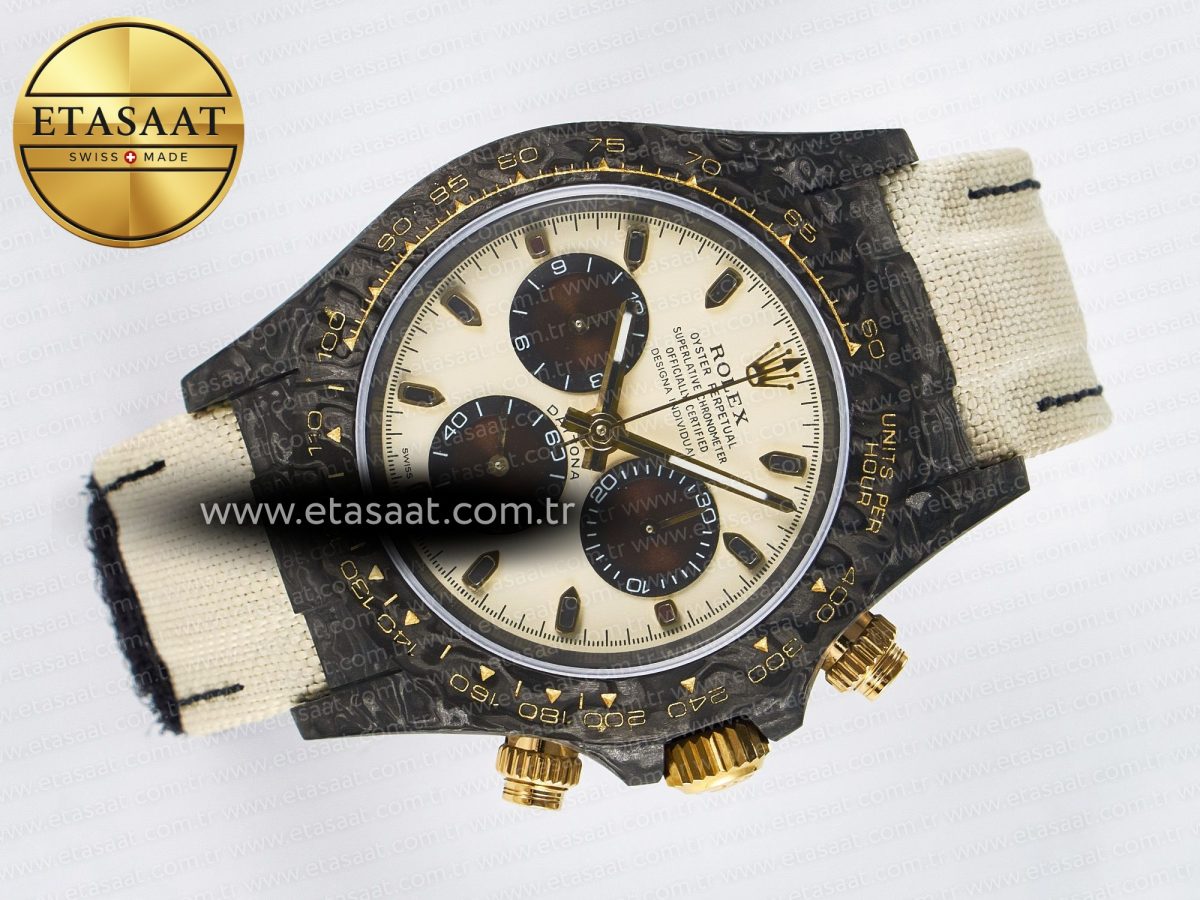 Rolex Daytona DIW Carbon Case DIWF Edition Cream/Brown Dial on White Nylon Strap A7750 - Görsel 8