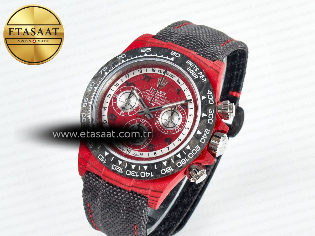 Rolex Daytona DIW Carbon DIWF 1:1 Best Edition Red Dial on Gray Nylon Strap SH7750 - Görsel 1