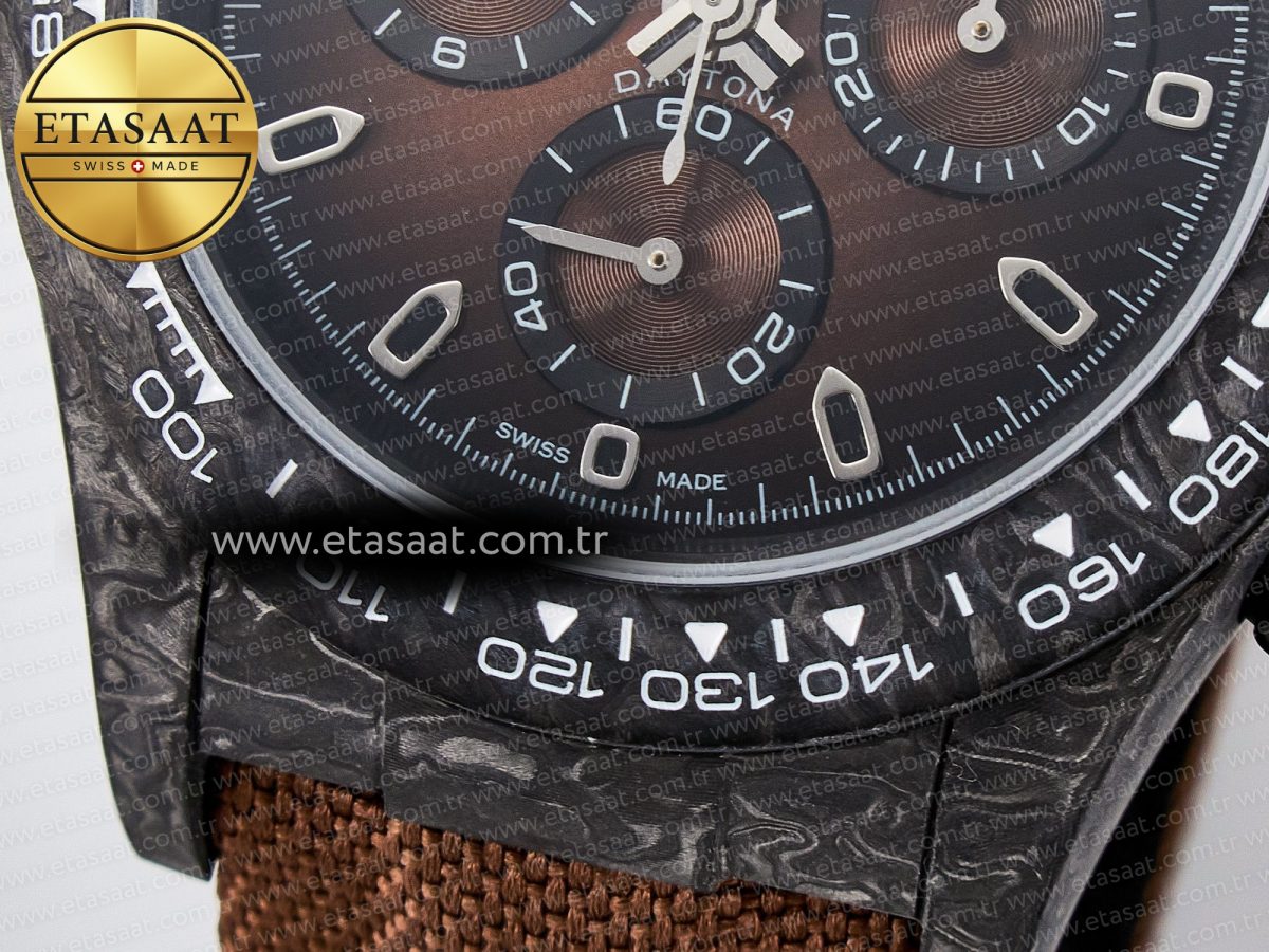 Rolex Daytona DIW Carbon/SS Case and Beze Edition Brown Dial on Brown Nylon Strap A7750 - Görsel 13