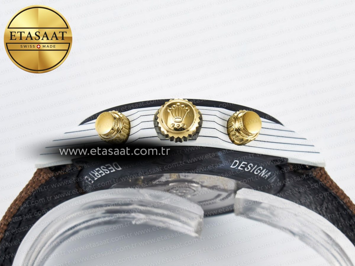 Rolex Daytona ''DESERT EAGLE” White Carbon Best Edition Cream/Brown Dial on Brown Nylon Strap SH4130 - Görsel 16