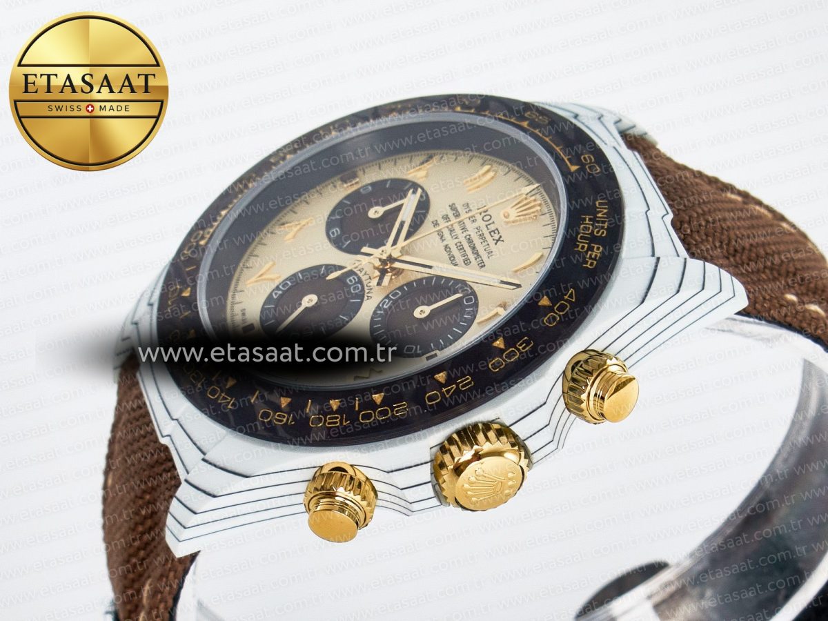 Rolex Daytona ''DESERT EAGLE” White Carbon Best Edition Cream/Brown Dial on Brown Nylon Strap SH4130 - Görsel 6