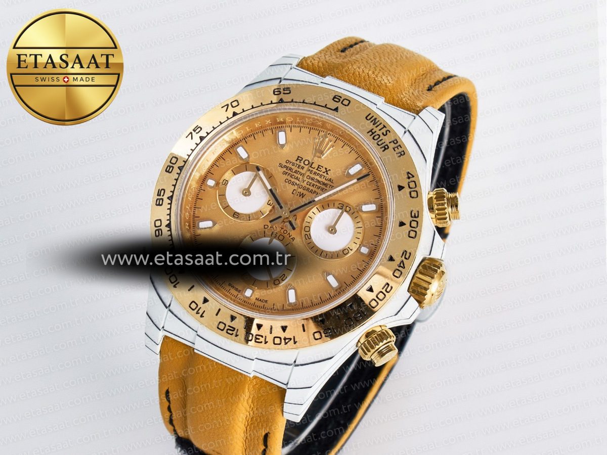 Rolex Daytona DIW White Carbon Case YG Bezel DIWF Edition YG Dial on Brown Leather Strap A7750 - Görsel 1