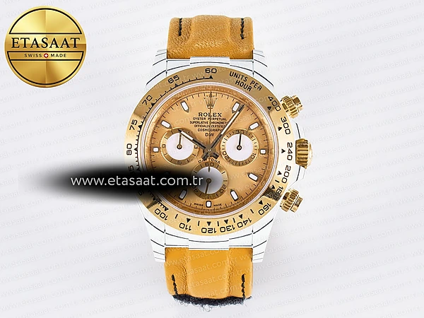 Rolex Daytona DIW Beyaz Karbon YG DIWF Altın Kadran A7750 Eta Saat - 1:1 Süper Klon Replika Saat