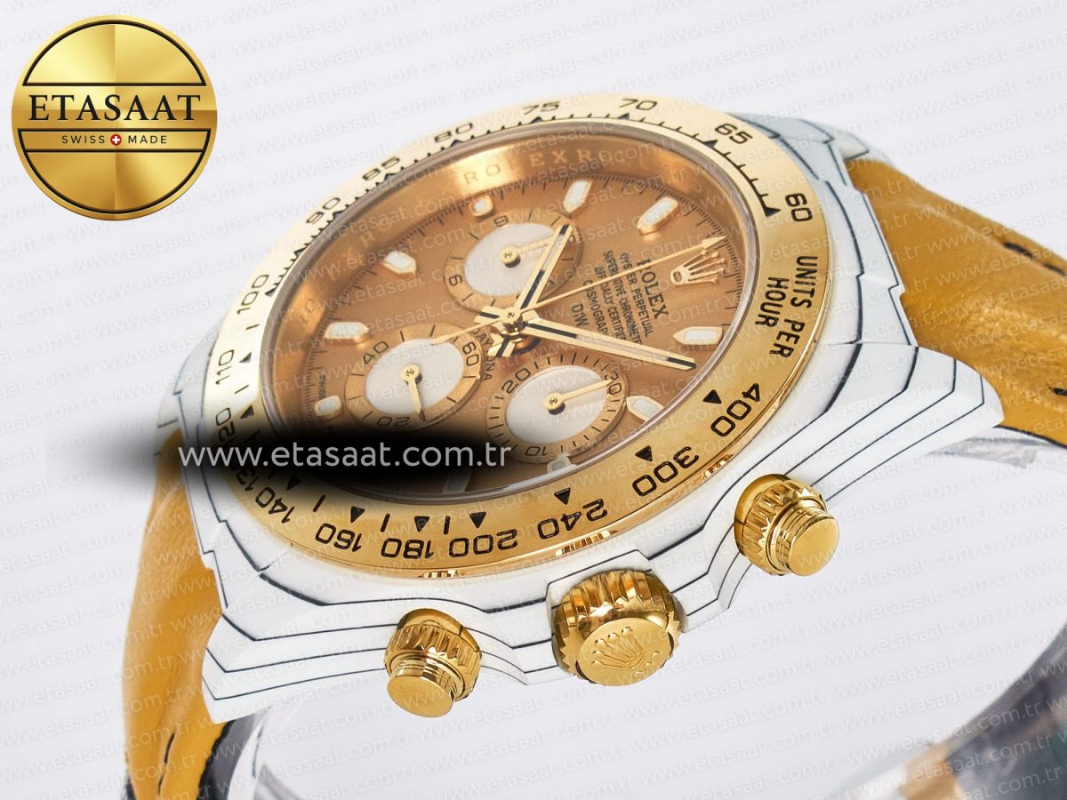 Rolex Daytona DIW White Carbon Case YG Bezel DIWF Edition YG Dial on Brown Leather Strap A7750 - Görsel 6
