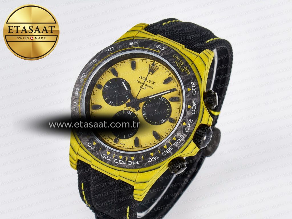 daytona diw yellow carbon case diwf edition black white dial on black nylon strap a77502