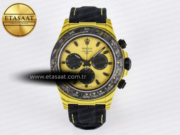 Rolex Daytona DIW Sarı Karbon Kasa DIWF Siyah/Beyaz A7750 Eta Saat - 1:1 Süper Klon Replika Saat