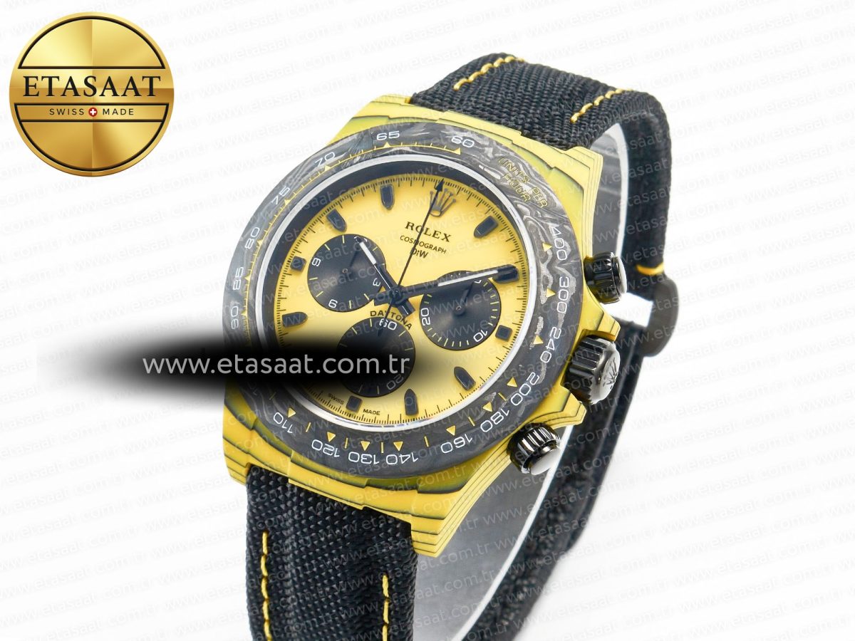 Rolex Daytona DIW Yellow Carbon N6F 1:1 Best Edition Yellow/Black Dial on Black Nylon Strap SA4130 V2 - Görsel 2