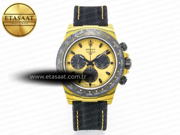 Rolex Daytona DIW Sarı Karbon N6F Sarı/Siyah Kadran SA4130 Eta Saat - 1:1 Süper Klon Replika Saat
