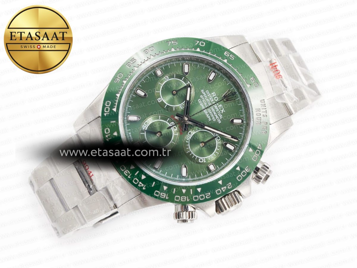 Rolex Daytona Green Ceramic Bezel Noob Best Edition Green Dial on SS Oyster Bracelet SA4130 - Görsel 8