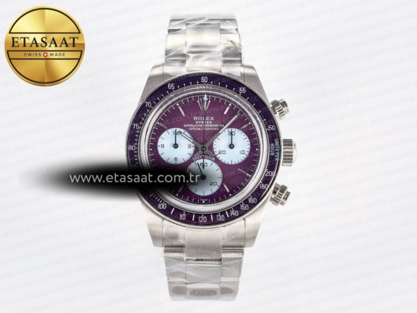 Rolex Daytona Scona SS Adgf Mor Kadran Bilezik SA4130 Eta Saat - 1:1 Süper Klon Replika Saat