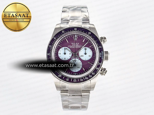 Rolex Daytona Scona SS Adgf Mor Kadran Bilezik SA4130 Eta Saat - 1:1 Süper Klon Replika Saat