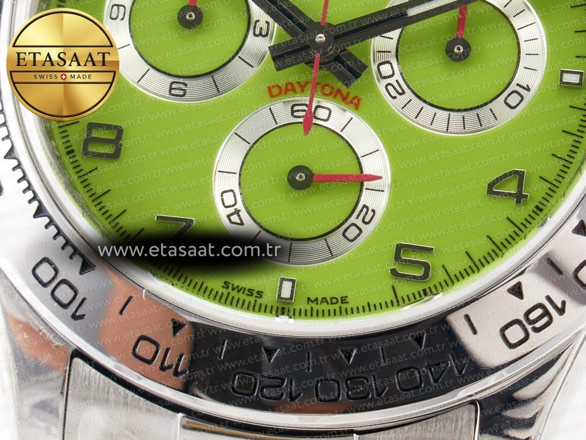 Rolex Daytona SS Bezel Noob Best Edition Green Dial Numbers Markers on SS Oyster Bracelet SA4130 - Görsel 13