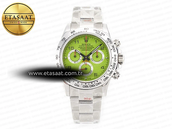 Rolex Daytona Noob Yeşil Kadran Numbers İndeks SA4130 Eta Saat - 1:1 Süper Klon Replika Saat