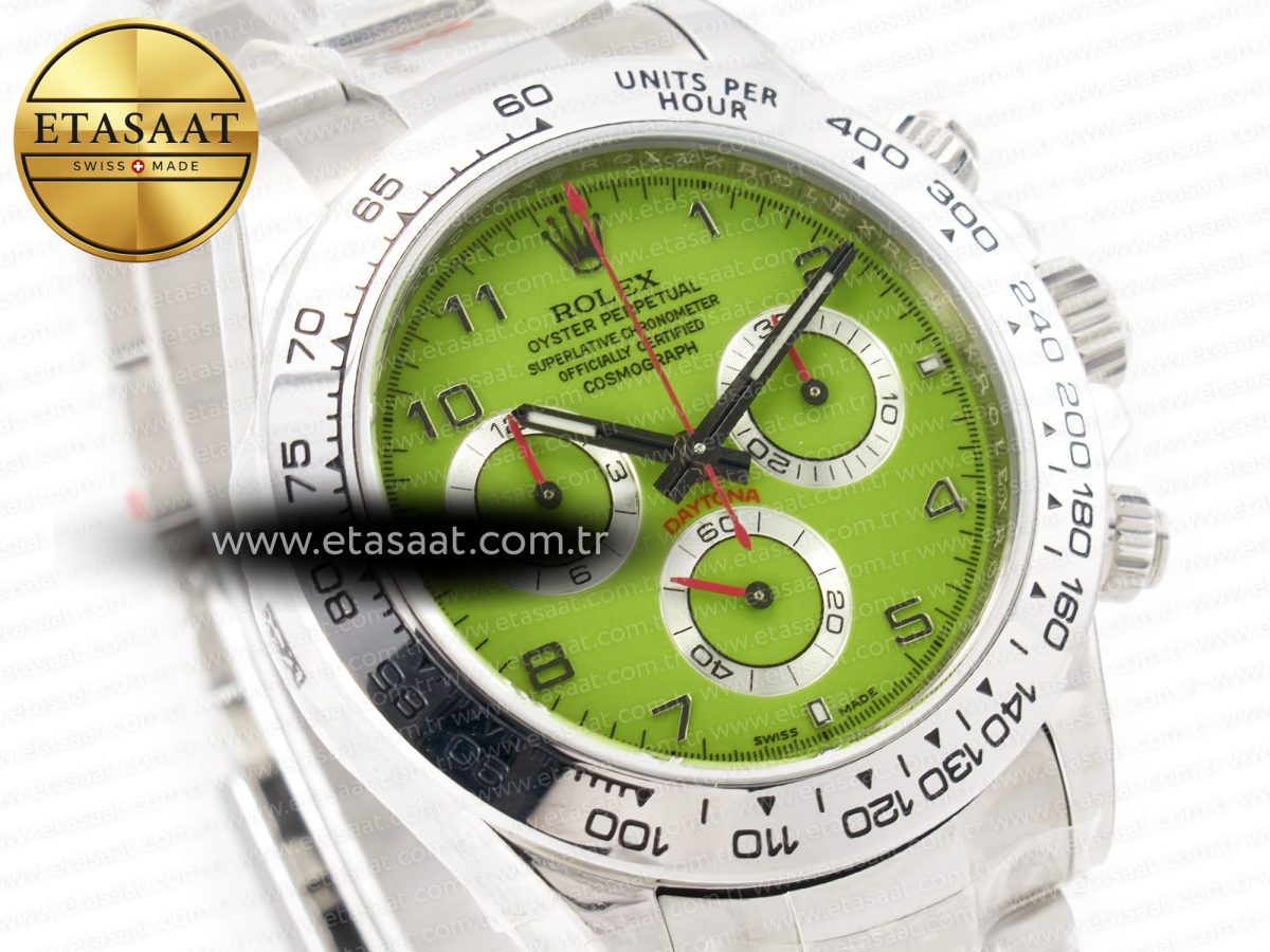 Rolex Daytona SS Bezel Noob Best Edition Green Dial Numbers Markers on SS Oyster Bracelet SA4130 - Görsel 5