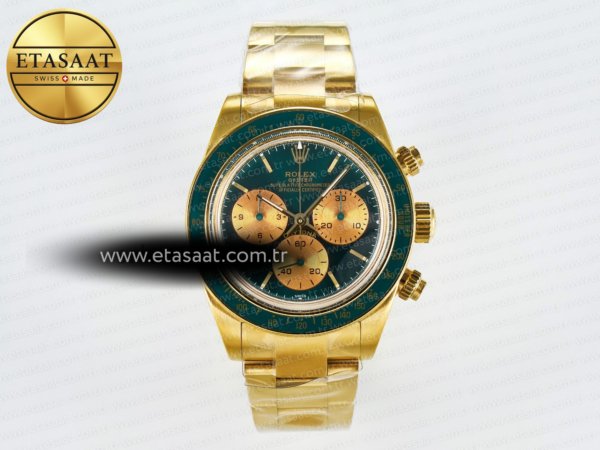 Rolex Daytona YG Adgf Yeşil/Altın Kadran Bilezik A7750 Eta Saat - 1:1 Süper Klon Replika Saat