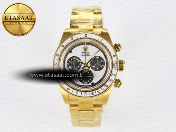 Rolex Daytona YG Adgf YG/Beyaz Kadran Bilezik A7750 Eta Saat - 1:1 Süper Klon Replika Saat