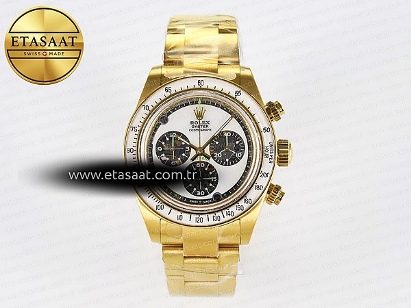 Rolex Daytona YG Adgf YG/Beyaz Kadran Bilezik A7750 Eta Saat - 1:1 Süper Klon Replika Saat