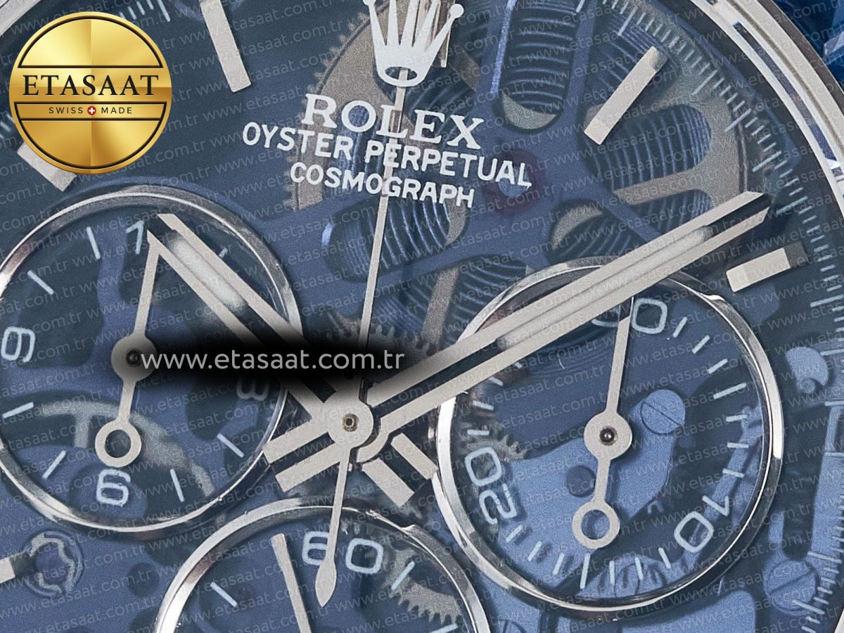 Rolex Daytona ZIF REMOULD White Carbon GETF Best Edition Blue Skeleton Dial Blue Diamonds Bezel on Blue Nylon Strap DD4802 - Görsel 10