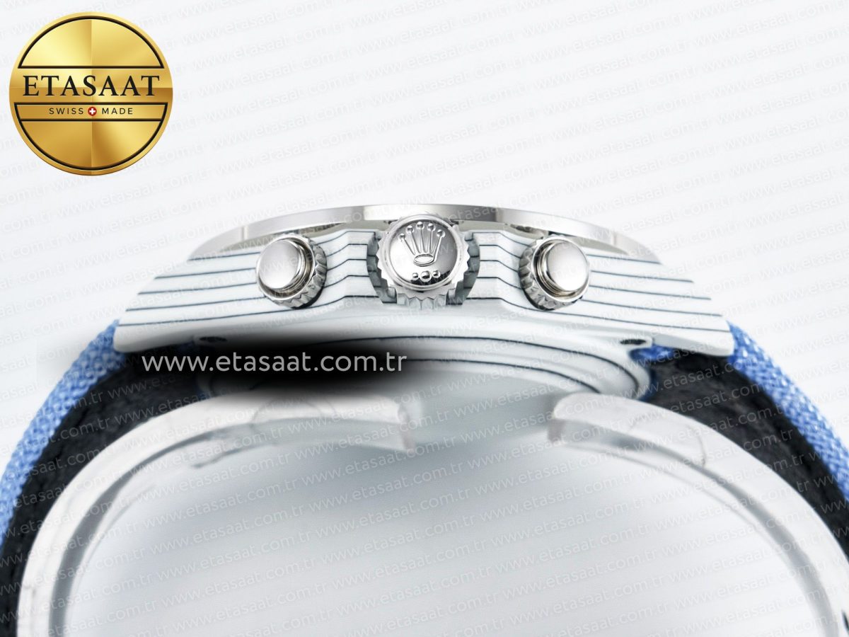 Rolex Daytona ZIF REMOULD White Carbon GETF Best Edition Blue Skeleton Dial Blue Diamonds Bezel on Blue Nylon Strap DD4802 - Görsel 16