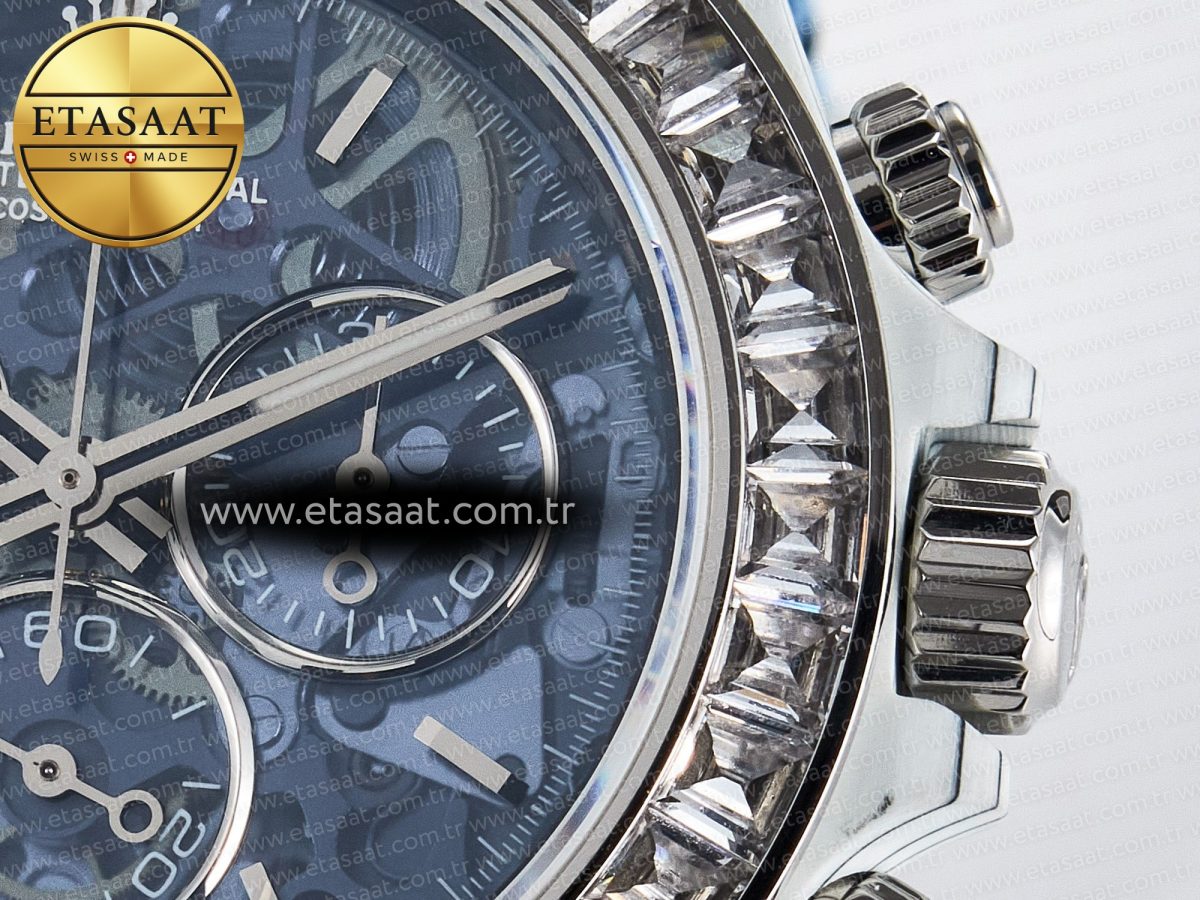 Rolex Daytona ZIF REMOULD White Carbon GETF Best Edition Blue Skeleton Dial Diamonds Bezel on Blue Nylon Strap DD4802 - Görsel 11