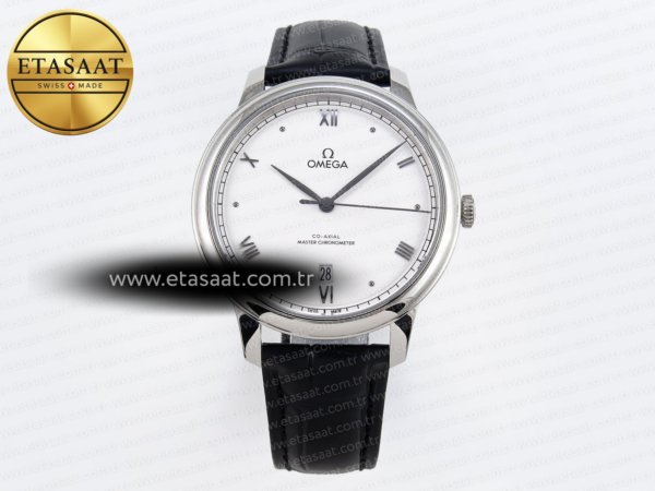 Omega De Ville Date Beyaz Siyah Deri A8800 Eta Saat - 1:1 Süper Klon Replika Saat