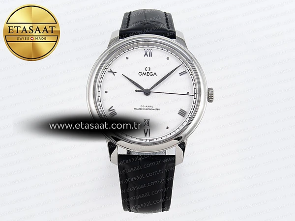 Omega De Ville Date Beyaz Siyah Deri A8800 Eta Saat - 1:1 Süper Klon Replika Saat