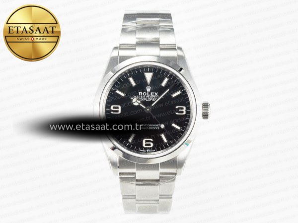 Rolex Explorer 36 KRF Siyah Kadran Bilezik SW200 V2 Eta Saat - 1:1 Süper Klon Replika Saat