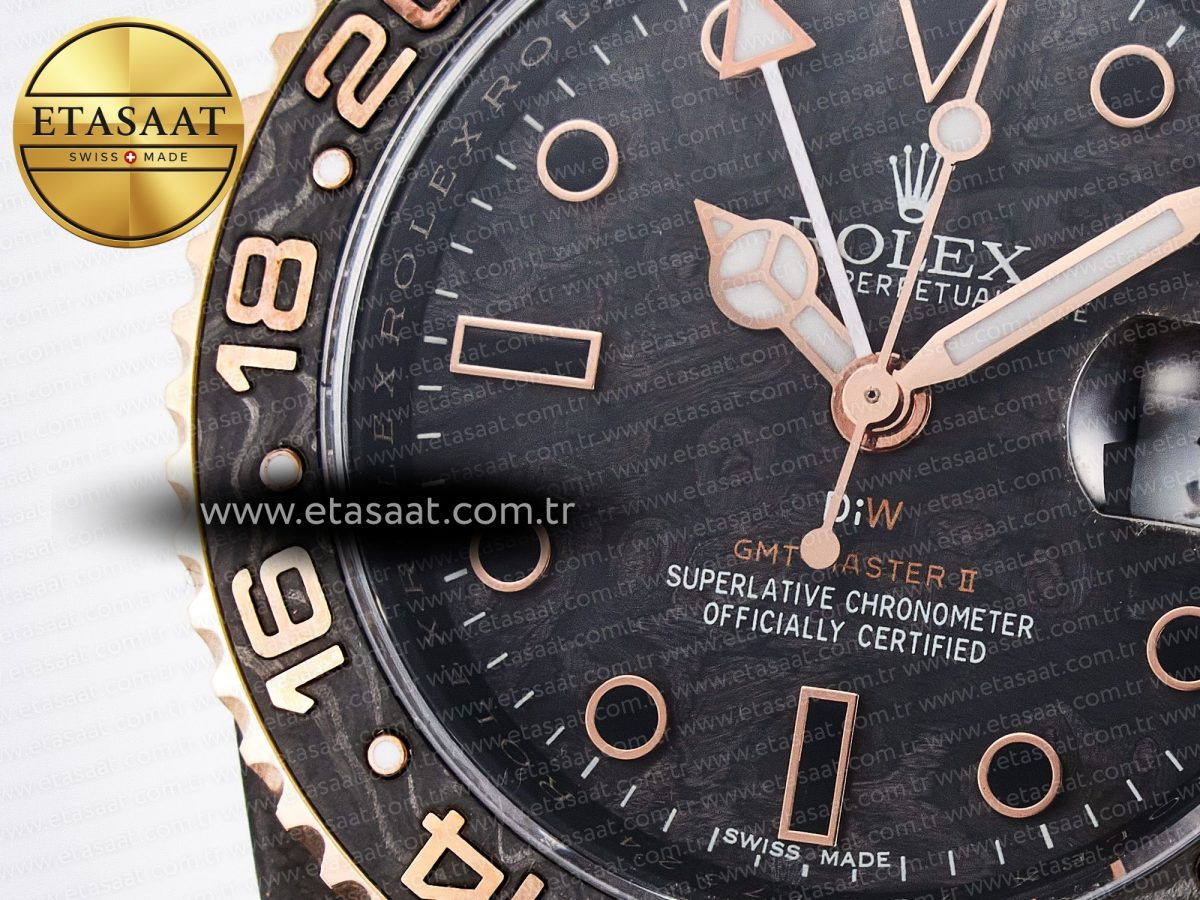 Rolex GMT Carbon DIWF Best Edition Black Carbon Dial Markers on Black Nylon Strap SA3186 - Görsel 10
