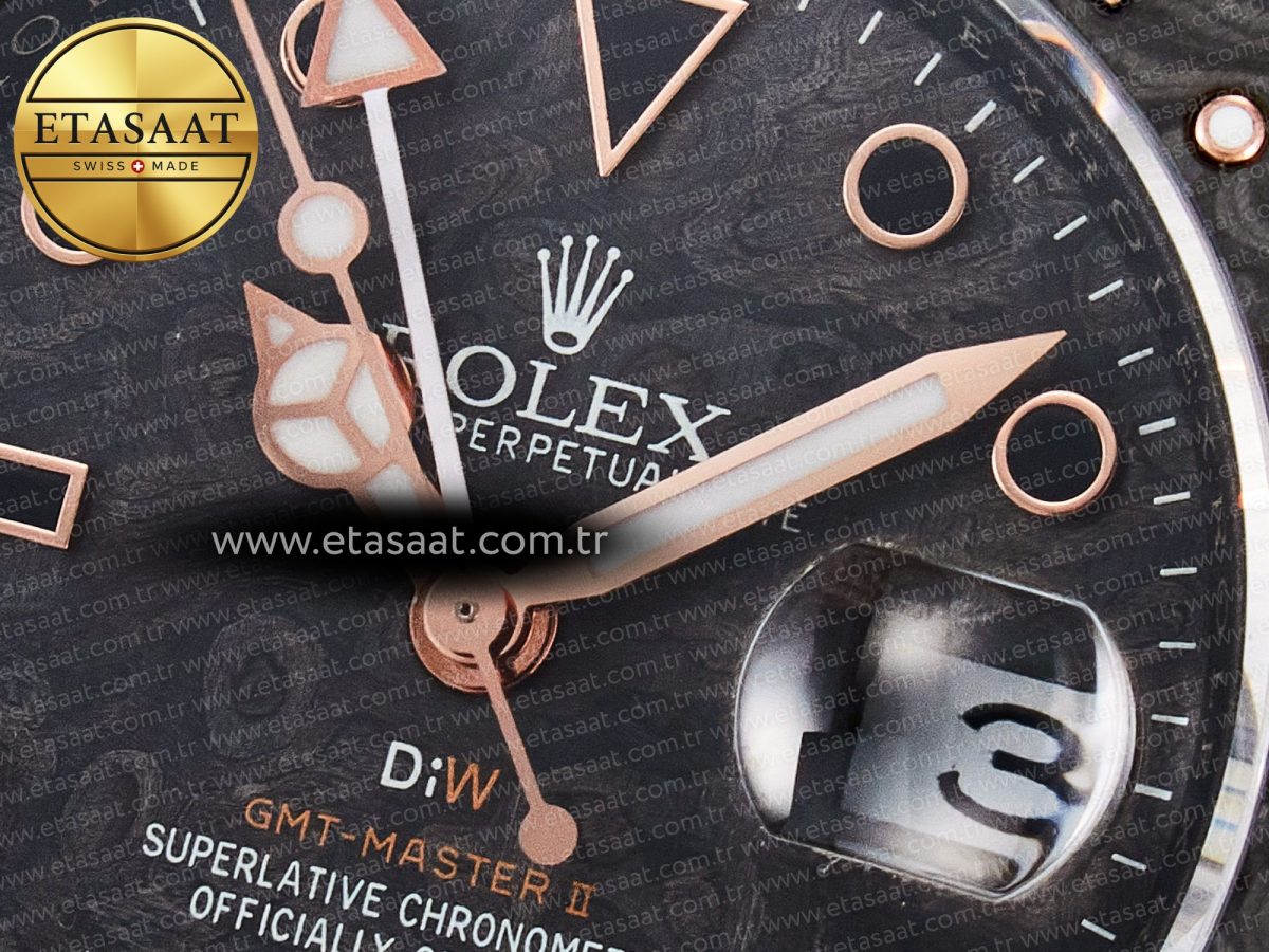 Rolex GMT Carbon DIWF Best Edition Black Carbon Dial Markers on Black Nylon Strap SA3186 - Görsel 11