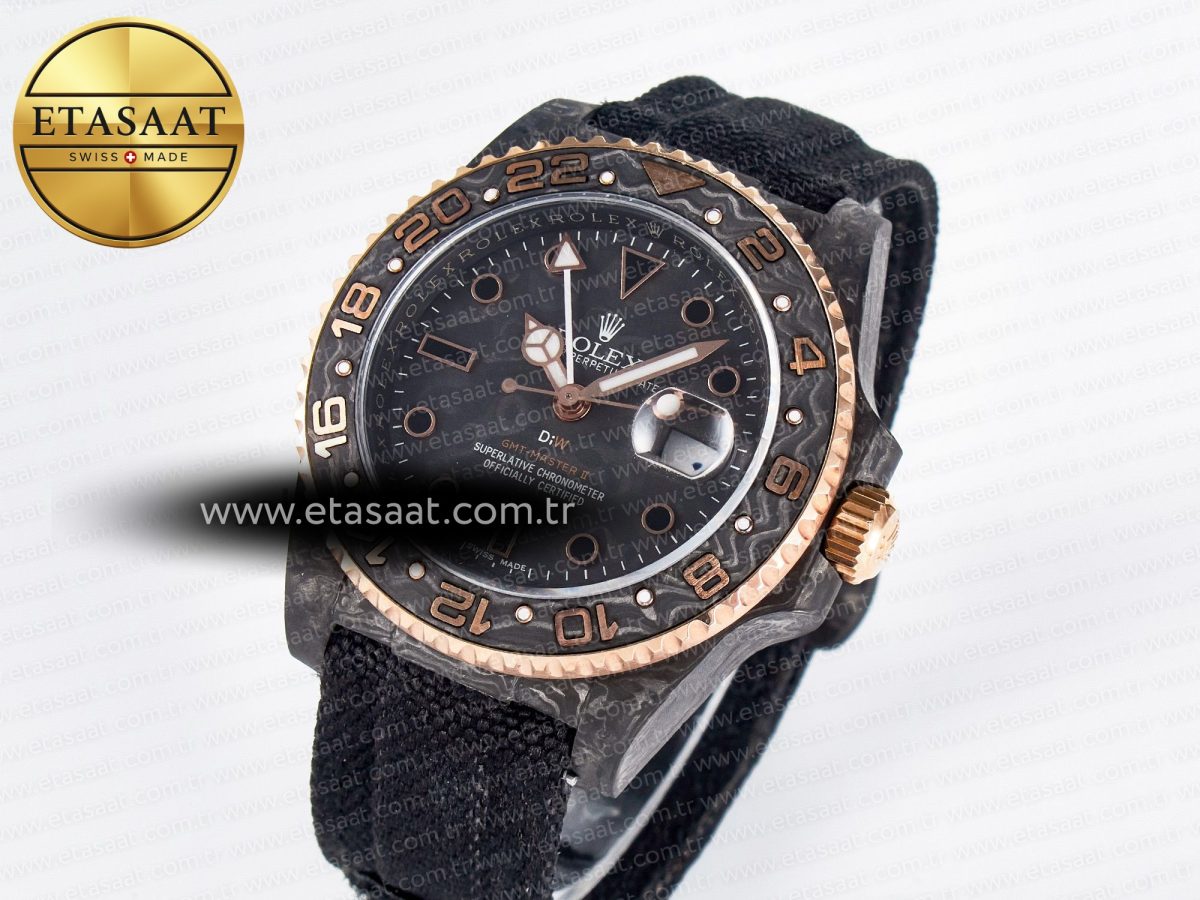 Rolex GMT Carbon DIWF Best Edition Black Carbon Dial Markers on Black Nylon Strap SA3186 - Görsel 2