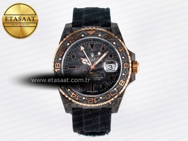 Rolex GMT Karbon DIWF Siyah Kadran İndeks SA3186 Eta Saat - 1:1 Süper Klon Replika Saat