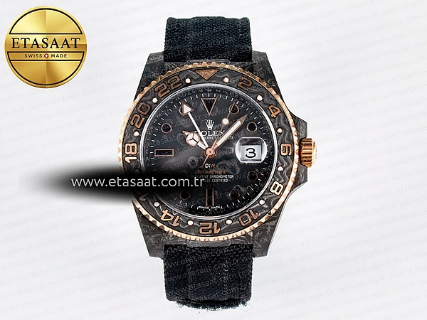 Rolex GMT Karbon DIWF Siyah Kadran İndeks SA3186 Eta Saat - 1:1 Süper Klon Replika Saat