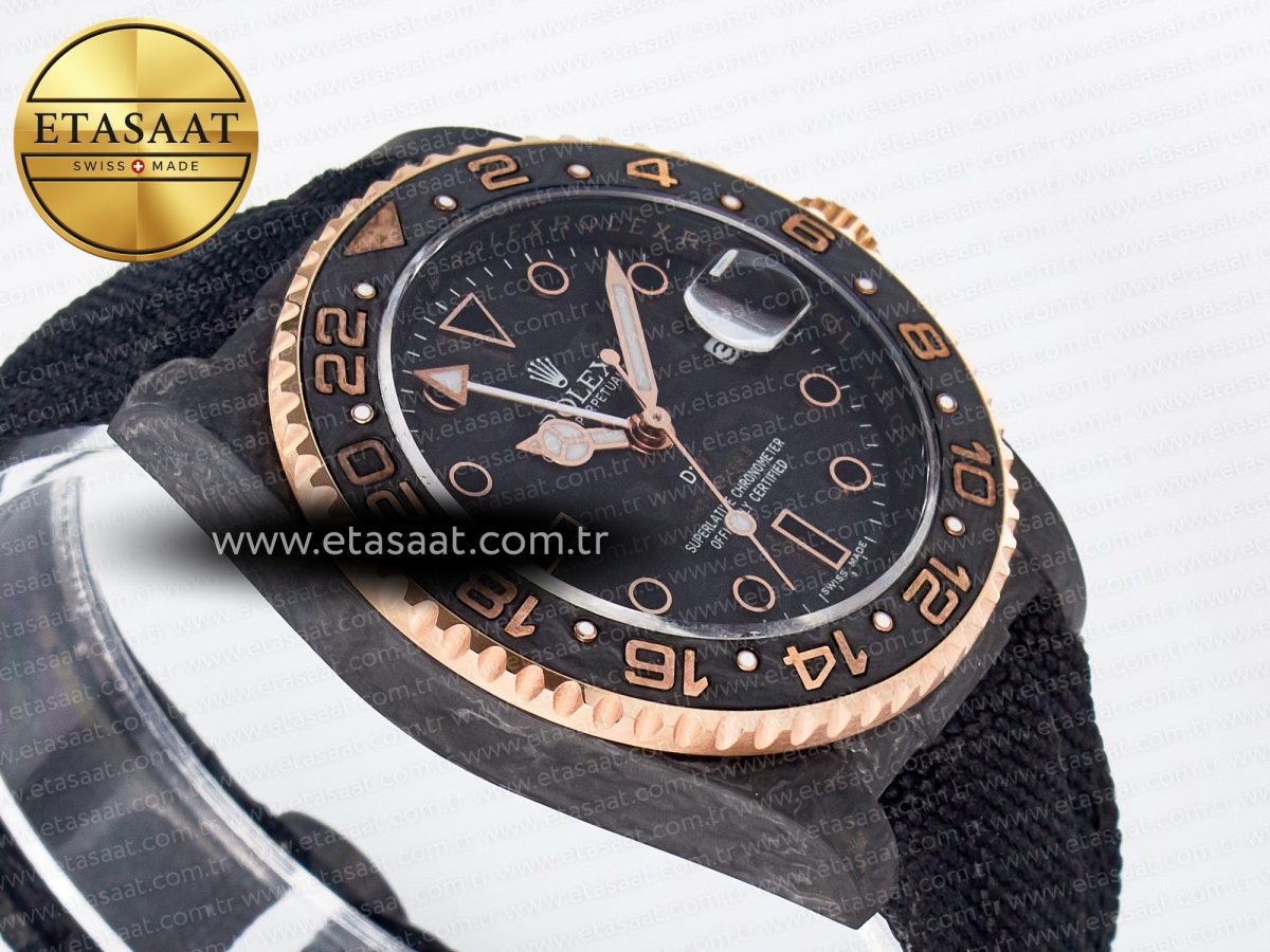 Rolex GMT Carbon DIWF Best Edition Black Carbon Dial Markers on Black Nylon Strap SA3186 - Görsel 7