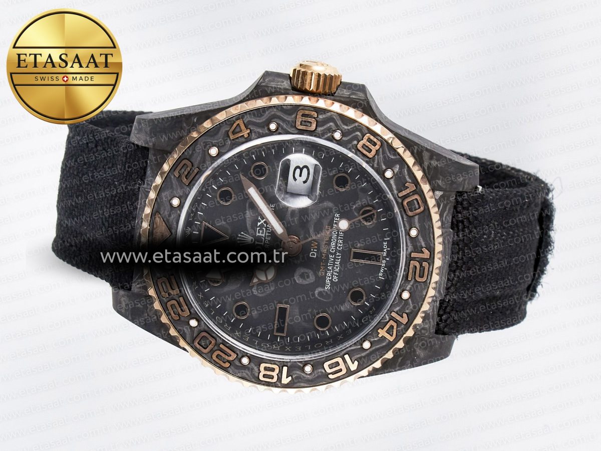 Rolex GMT Carbon DIWF Best Edition Black Carbon Dial Markers on Black Nylon Strap SA3186 - Görsel 9