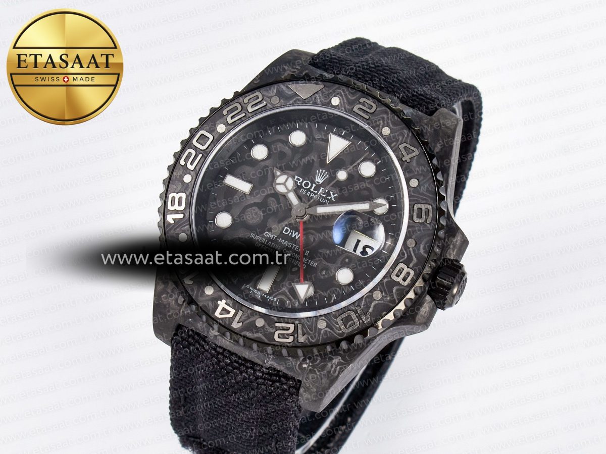 Rolex GMT Carbon DIWF Best Edition Black Carbon Dial SS Markers on Black Nylon Strap SA3285 - Görsel 2
