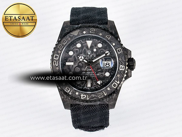 Rolex GMT Karbon DIWF Siyah Kadran İndeks SA3285 Eta Saat - 1:1 Süper Klon Replika Saat