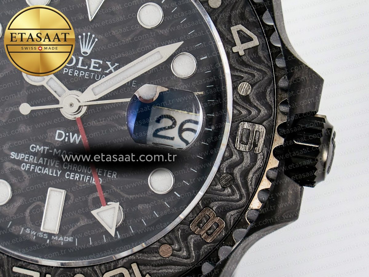 Rolex GMT Carbon Best Edition Black Carbon Dial Markers on White Nylon Strap SA3285 - Görsel 12