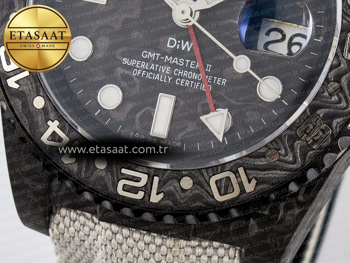 Rolex GMT Carbon Best Edition Black Carbon Dial Markers on White Nylon Strap SA3285 - Görsel 13